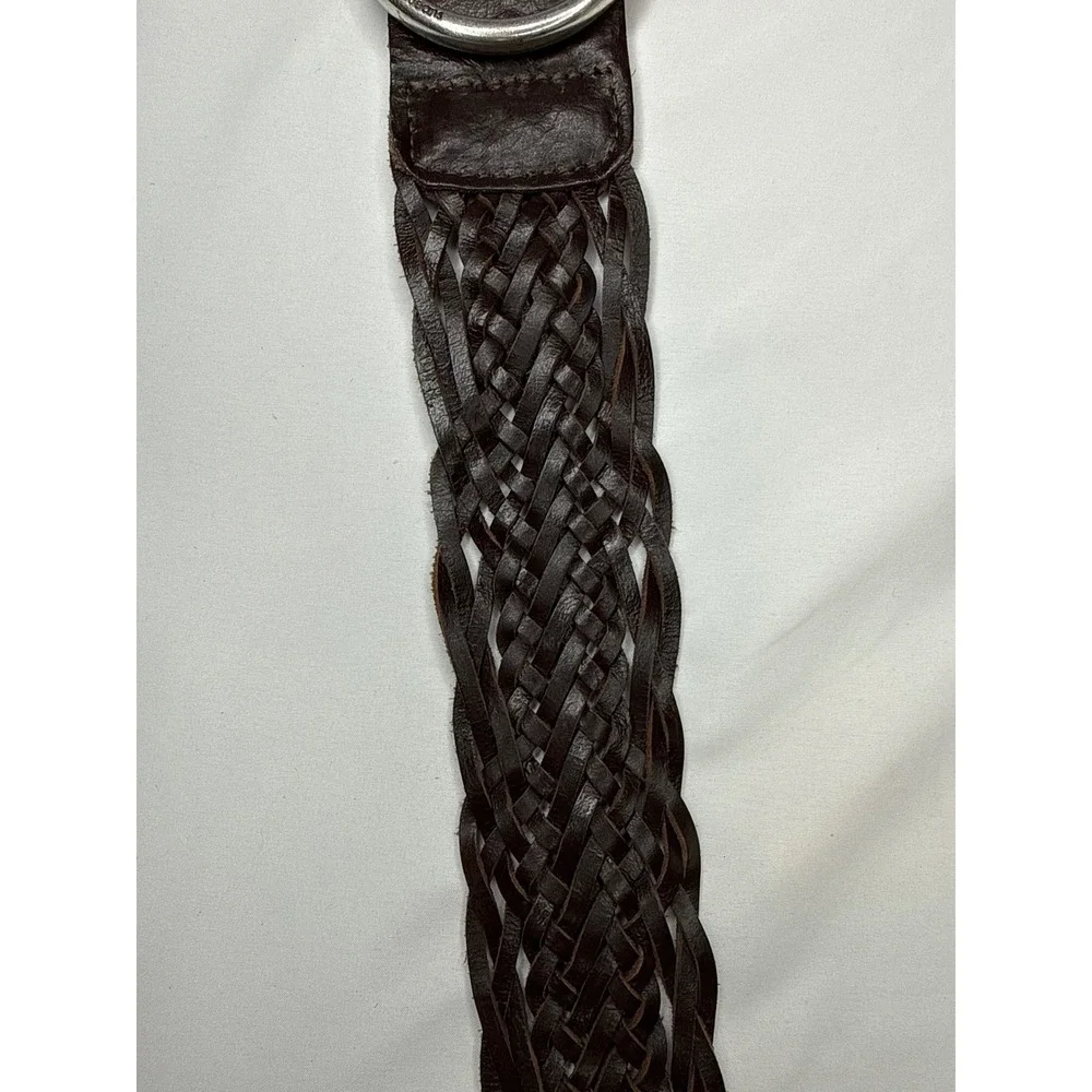Calvin Klein Jeans Brown Braided Leather Belt Silver O-Ring Buckle Small 4249282